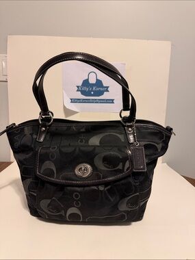 Vintage Coach Black Canvas Tote Bag/Purse